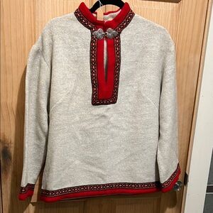 Authentic Nordic Sweater with Red Embroidery